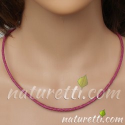Halskette aus Leder geflochten rund pink