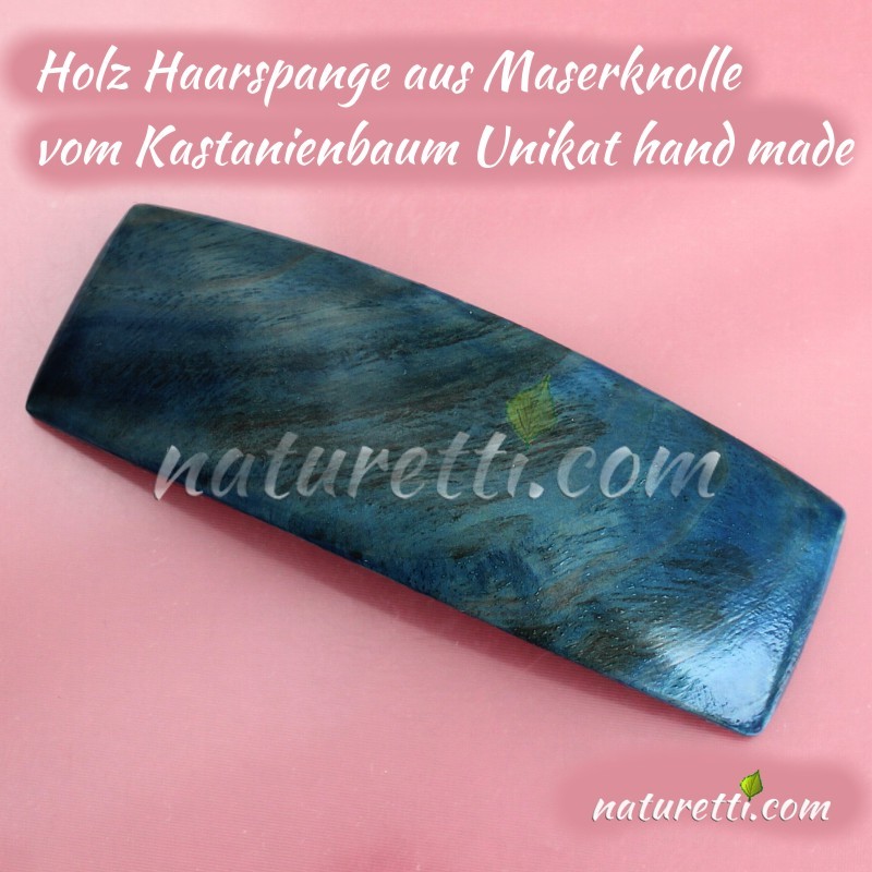 Haarschmuck aus Maserholz in meerblau Farbe