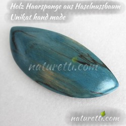 Haarspange aus Holz vom Haselnussbaum meerblau