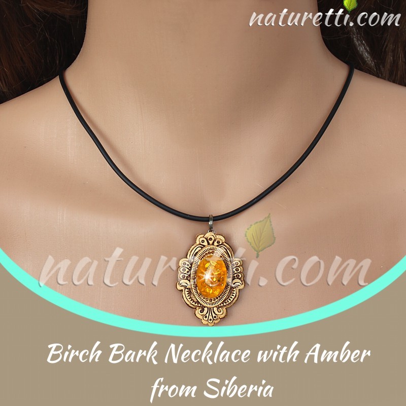 Birch Bark Necklace with Amber