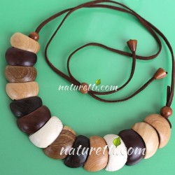 Damen Collier Halskette aus buntem Holz mit verstellbarem Verschluss