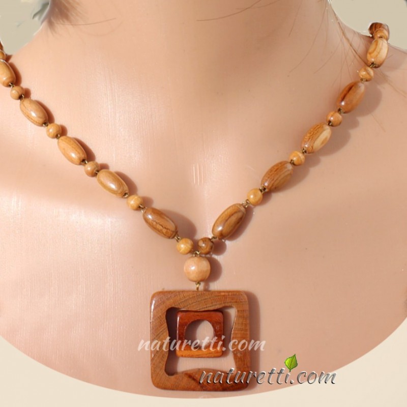 Holzschmuck Damen Halskette aus Holz beige